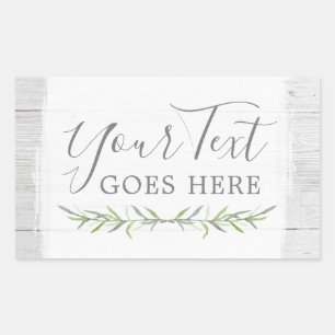 Rustic Wood & Botanical Leaf Branches Green Wreath Rectangular Sticker