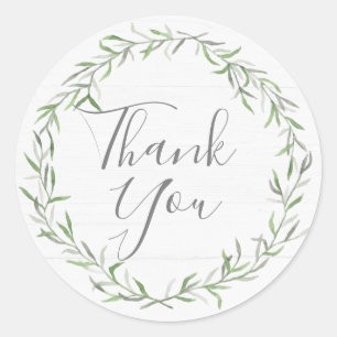 Rustic Wood & Botanical Leaf Branches Thank You Classic Round Sticker