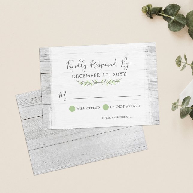 Rustic Wood Botanical Leaf Wedding Invitation RSVP (Creator Uploaded)