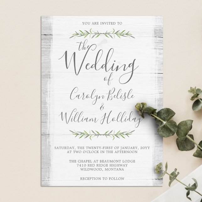 Rustic Wood & Botanical Leaves Wedding Invitation (Creator Uploaded)