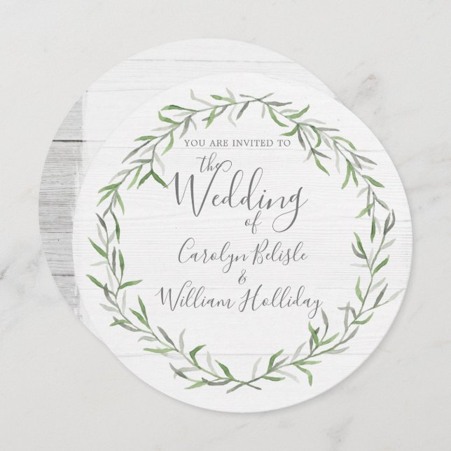 Rustic Wood & Botanical Leaves Wedding Invitation (Front/Back)