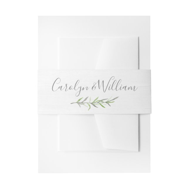 Rustic Wood & Botanical Leaves Wedding Invitation Belly Band (Front Example)
