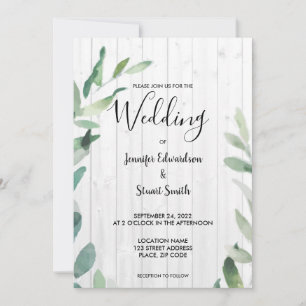 Rustic wood botanical watercolor leaves Wedding Invitation