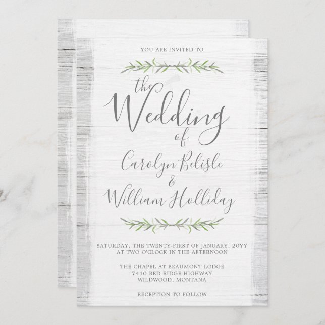 Rustic Wood Botanical Wedding + Details Invitation (Front/Back)