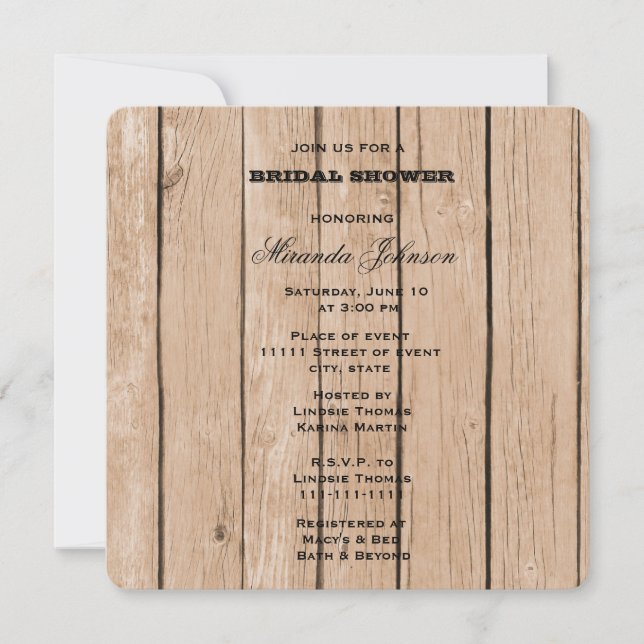 Rustic Wood Bridal Shower Invitation (Front)