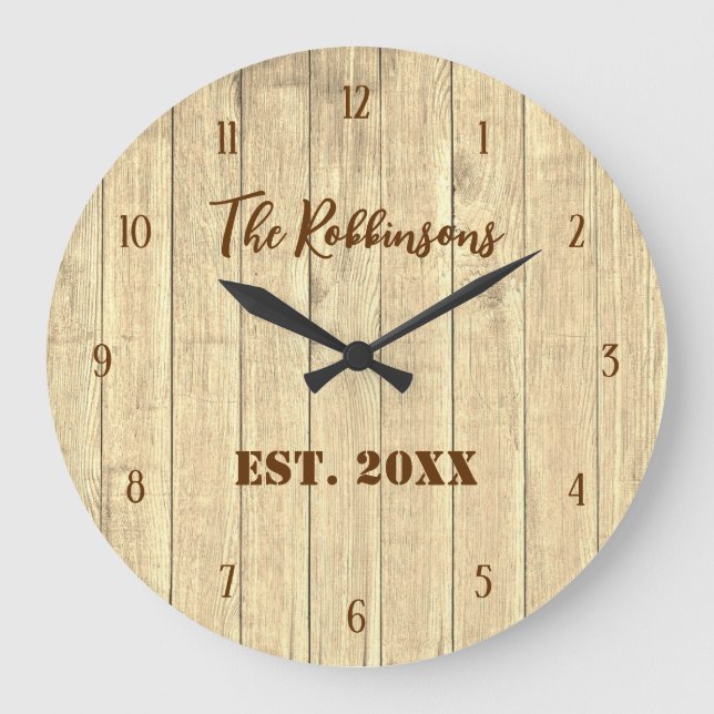 Rustic Wood Brown Classic Large Clock (Front)