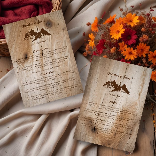 Rustic Wood Brown Mountains Landscape Wedding Wows Invitation (Rustic Wooden Brown Mountains Landscape Wedding Wows.)