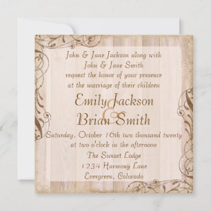 Rustic wood brown theme wedding invitations