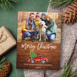 Rustic Wood Brush Script Vintage Truck Christmas Postcard<br><div class="desc">Rustic Wood Brush Script Watercolor Vintage Red Truck with Christmas Tree Postcard</div>