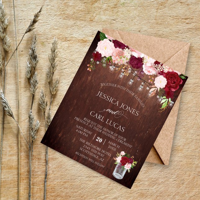 Rustic Wood Burgundy Blush Pink Rose Budget Jar Flyer (Creator Uploaded)