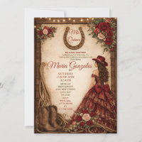Rustic Wood Burgundy Floral Princess Mis Quince