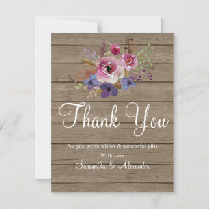 Rustic Wood Burgundy Marsala flower Thank You Card