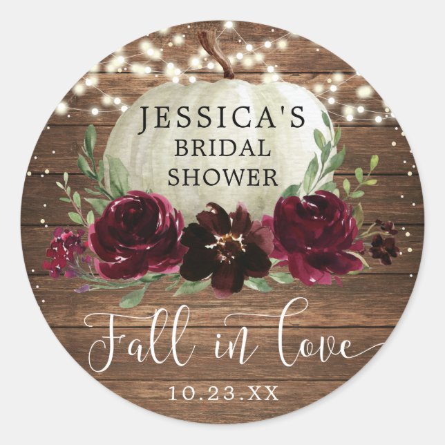 Rustic Wood Burgundy Pumpkin Thank You Favour Classic Round Sticker (Front)