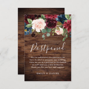 Rustic Wood Burgundy Red Wine Postponed Wedding Invitation