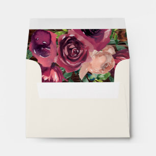 Rustic Wood Burgundy Watercolor Floral RSVP Return Envelope