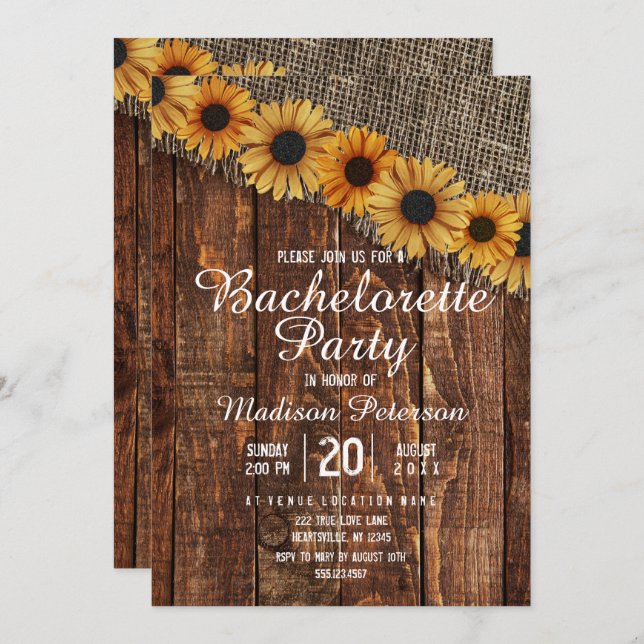 Rustic Wood & Burlap Bachelorette Party Invitation (Front/Back)