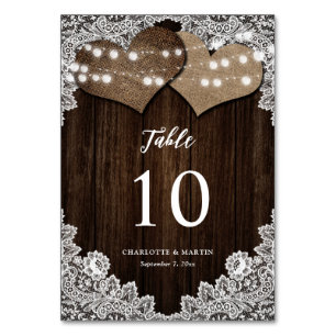 Rustic Wood Burlap Floral Lace Country Wedding Table Number