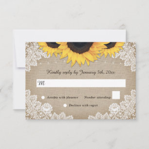 Rustic Wood Burlap Floral Lace Sunflower Wedding RSVP Card