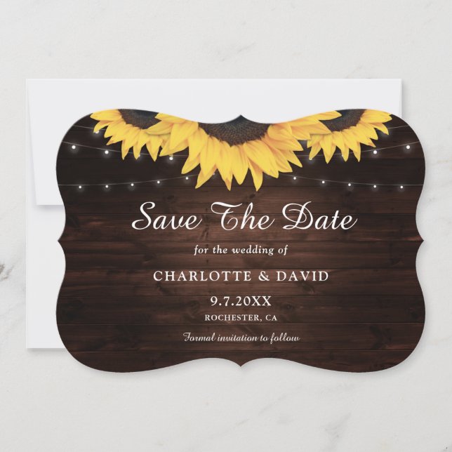 Rustic Wood Burlap Hearts Sunflower Wedding Save The Date (Front)