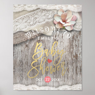 Rustic Wood Burlap Lace Baby Shower Welcome Sign