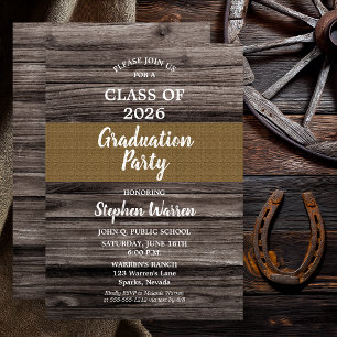 Rustic Wood Burlap Non Photo Graduation Party  Invitation