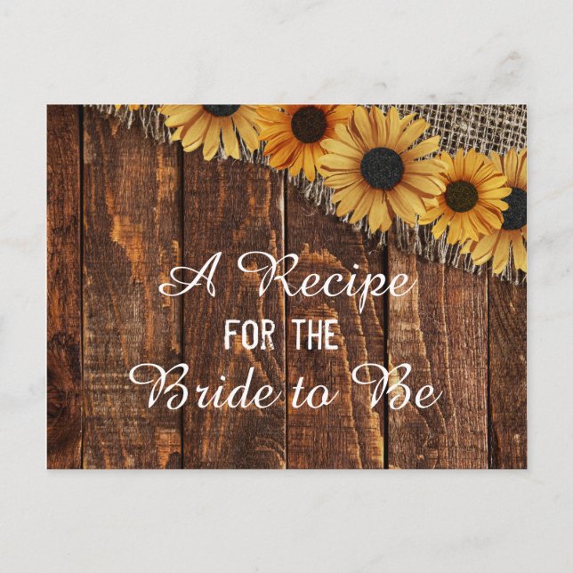 Rustic Wood & Burlap Sunflower Bride Recipe Card (Front)