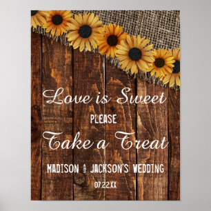 Rustic Wood & Burlap Sunflower Love is Sweet Treat Poster