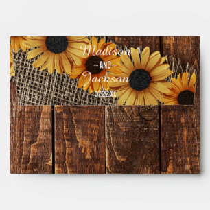 Rustic Wood & Burlap Sunflower Wedding Monogram Envelopes