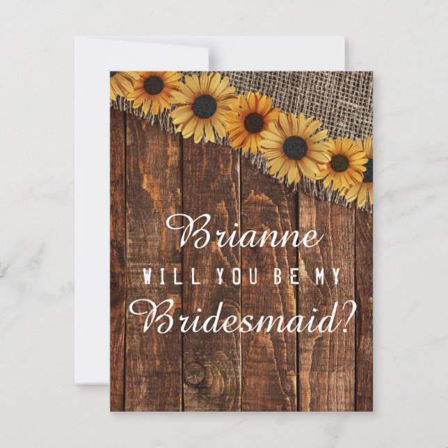 Rustic Wood & Burlap Will You Be My Bridesmaid Invitation (Front)