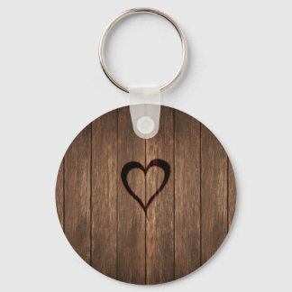 Rustic Wood Burned Heart Print Key Ring