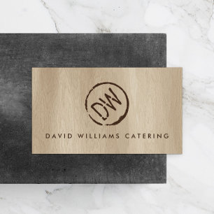 Rustic Wood-Burned Stamped Monogram for Catering 2 Business Card