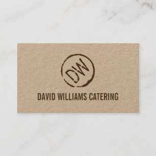 Rustic Wood-Burned Stamped Monogram on Kraft Business Card