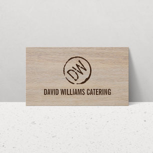 Rustic Wood-Burned Stamped Monogram on Tan Wood Business Card