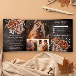 Rustic Wood Burnt Orange Rose All in One Wedding Tri-Fold Invitation<br><div class="desc">Amaze your guests with this elegant wedding invite featuring beautiful rust orange roses and modern typography with detachable RSVP card. Simply add your event details on this easy-to-use template and adorn this card with your favourite photos to make it a one-of-a-kind invitation.</div>