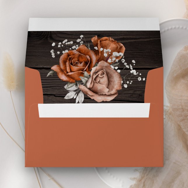 Rustic Wood Burnt Orange Rose Terracotta Envelope (Creator Uploaded)