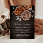 Rustic Wood Burnt Orange Rose Terracotta Wedding Invitation<br><div class="desc">Amaze your guests with this elegant wedding invite featuring beautiful rust orange roses and modern typography. Simply add your event details on this easy-to-use template to make it a one-of-a-kind invitation.</div>