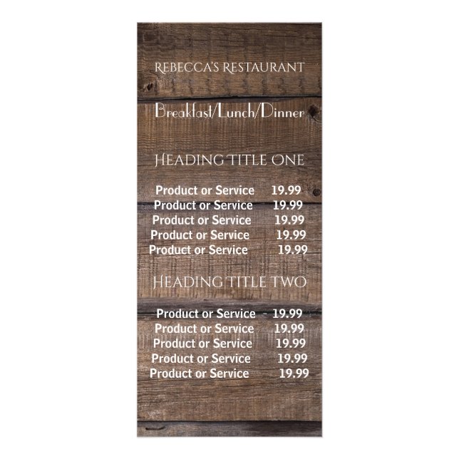 Rustic Wood Business Pricing & Service Rack Card (Front)