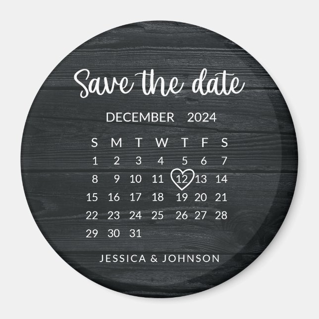 Rustic Wood Calendar Wedding Save the Date Magnet (Front)