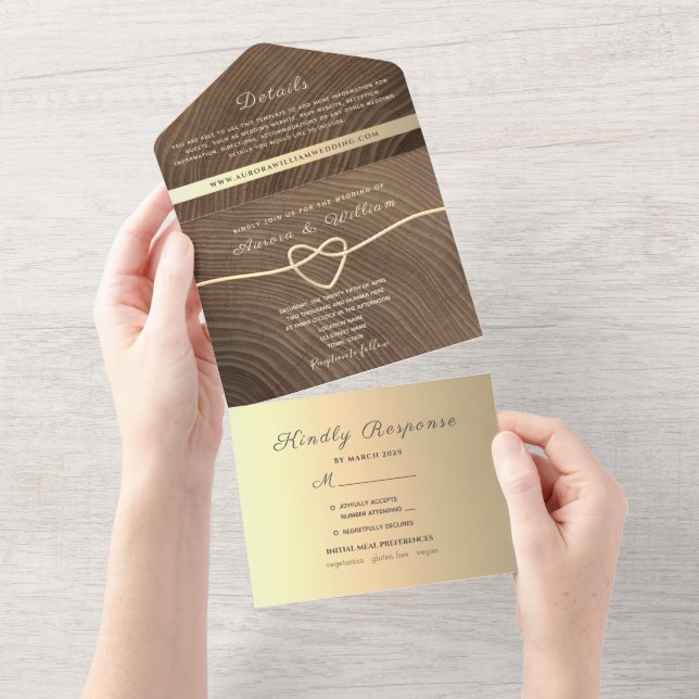 Rustic Wood Calligraphy Wedding All In One Invitat Invitation (Tearaway)