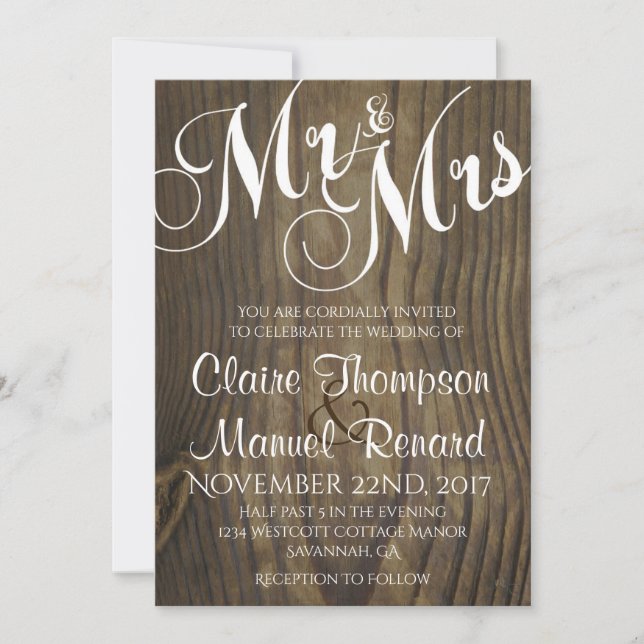 Rustic Wood Calligraphy Wedding Invitation (Front)