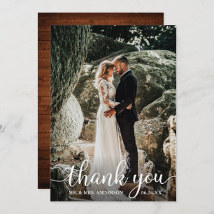 Rustic Wood Calligraphy Wedding Thank You Card