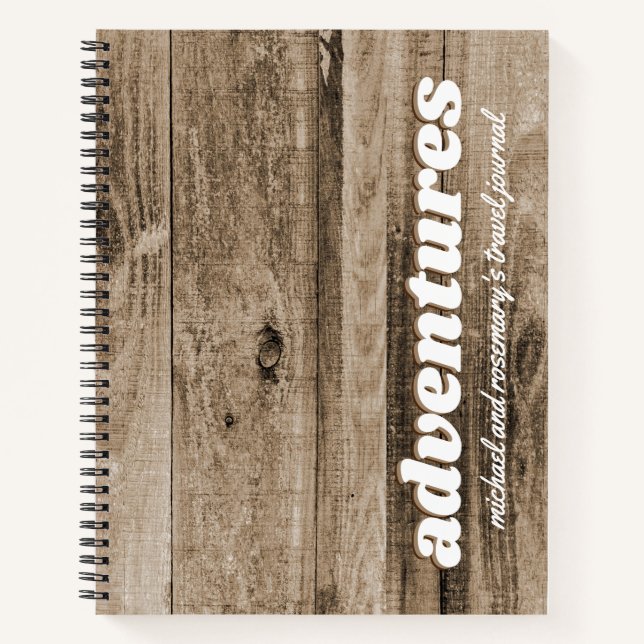 Rustic Wood Camping Adventure Personalised Travel Notebook (Front)