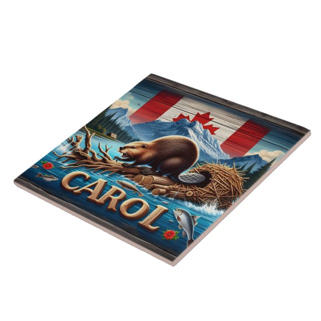 Rustic Wood, Canadian Beaver, Ocean Tile (Side)