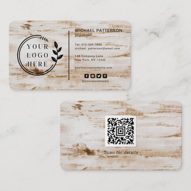Rustic Wood Carpentry Logo and QR Code Business Card (Front/Back)
