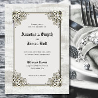 Rustic Wood Carved Frame Wedding Invitation