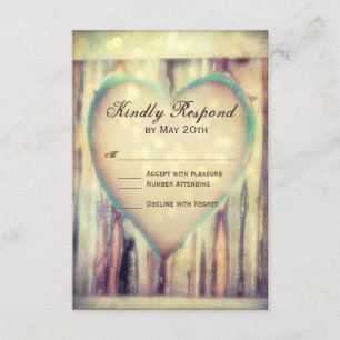 Rustic Wood Carved Heart Wedding RSVP Cards