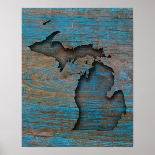 Rustic Wood Carved Michigan State Poster