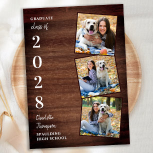 Rustic Wood Casual 3 Photo Graduation Invitation