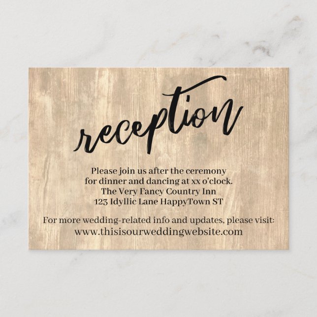 Rustic Wood & Casual Handwriting Wedding Reception Enclosure Card (Front)