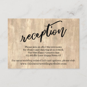 Rustic Wood & Casual Handwriting Wedding Reception Enclosure Card